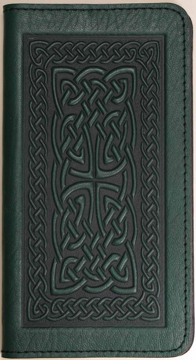 Leather Checkbook Cover - Celtic Braid in Green